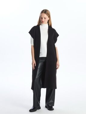 Akeni + Kin Open-Front Duster Sweater Black Vest, One Size